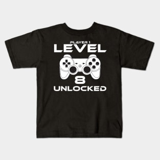 Level 8 Unlocked 8th Birthday Gamer Gift Kids T-Shirt